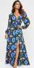 Blue Striped Wrap Chiffon Maxi Dress