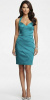 Teal Blue Pleated Halterneck Cocktail Dress
