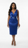 Blue Shimmer Finish Crepe V-Neck Cocktail Belted Dress 