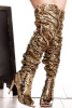 GOLD SEQUIN PEEP TOE OVER THE KNEE HIGH HEEL BOOTS