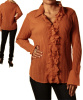 Brown Cascading  Ruffle Button Down Plus-Size Shirt