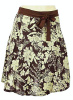 Brown A-Line Pleated Floral Multi Print Belted Skirt
