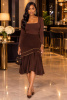 Brown  A-line Gold Trim Bow Pencil Skirt