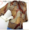 Brown Striped Print Chiffon Tie- Neck Bow Blouse 