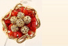 Gold Coral Bead Bauble Stretch Cocktail Statement Ring  