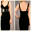 Black Pleated Mock Belted Jersey Cocktail Dress