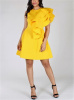  Yellow Cascading Ruffled Shoulder Crepe Midi Dress