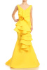 Yellow Sofia Petal Cascading Ruffle Stretch Crepe Gown