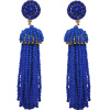 Blue Violet Long  Bead Tassel Earrings