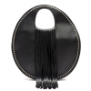 Black  Leather Fringe Circle Studded Satchel Bag