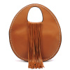 Brown Leather Fringe Circle Studded Satchel Bag