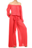 Coral Pleated Flared Wide Leg Jumpsuit