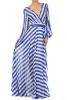 Blue Striped Wrap Chiffon Maxi Dress
