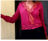Red Embellished Lace Chiffon Ruffle Blouse