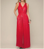 Red Metallic Deep V-Neck Jersey Jumpsuit 