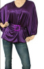 Purple Oversized Drape V-Neck Belted Jewel Jersey Blouse