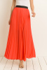 Coral Orange Accordion Pleats Band Maxi Skirt