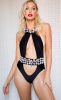 Black Dazzle Me Cut Out Embellished  Monokini 