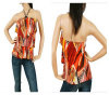 Orange Print Halter Jewel Ruffle 3 Tiered Top