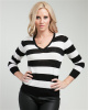 Black Stripe Pullover Knit V- Neck Top