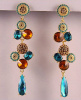 Gold Topaz Blue Crystal Cluster Cascading Dangle Earrings