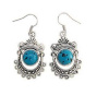 Turquoise Silver Tibetan Filigree Dangle Earrings