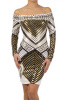 Gold Metallic Digital Print Bodycon Cocktail Dress